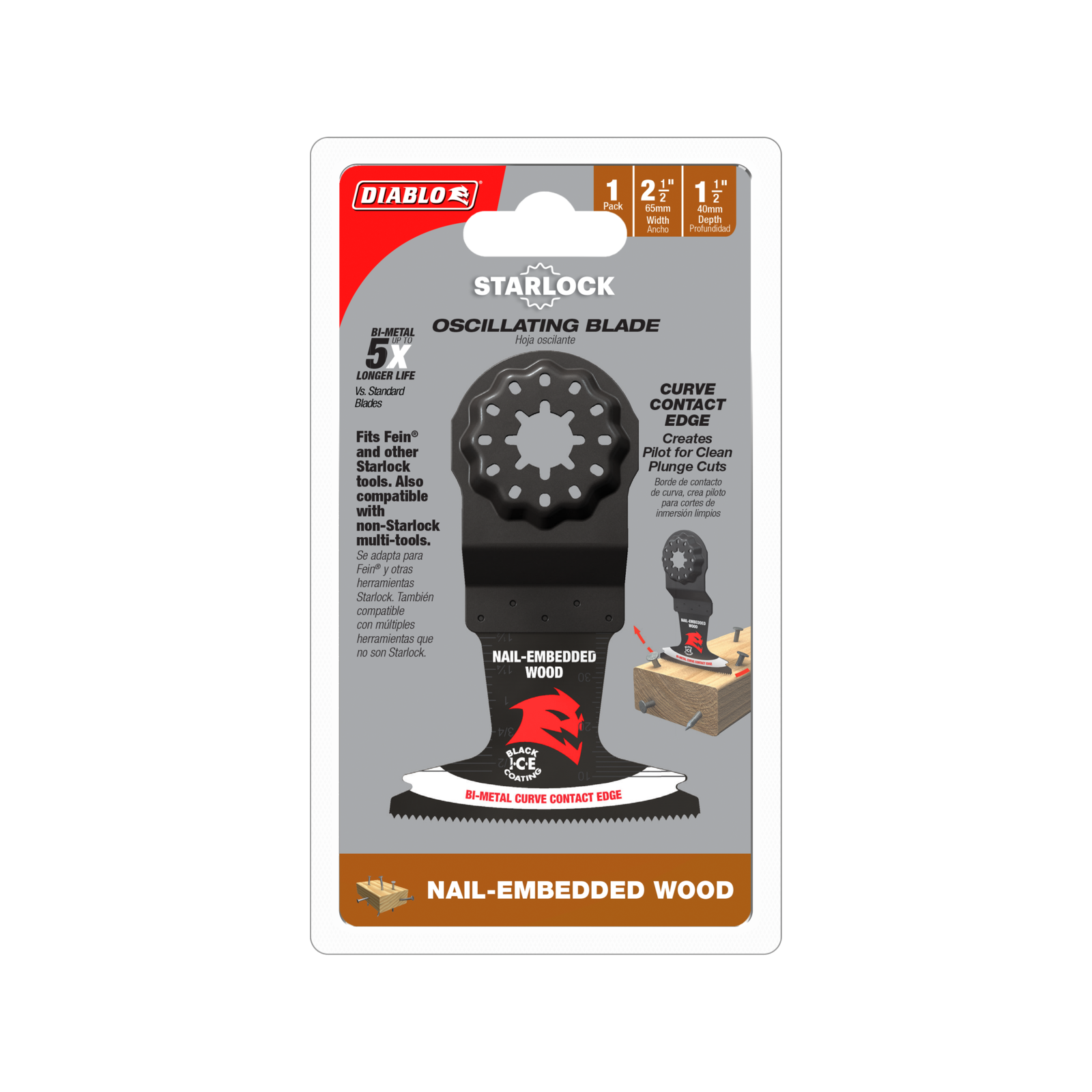 Diablo 65mm Starlock Bi-Metal Multi-Tool Blade - Nail-Embedded Wood