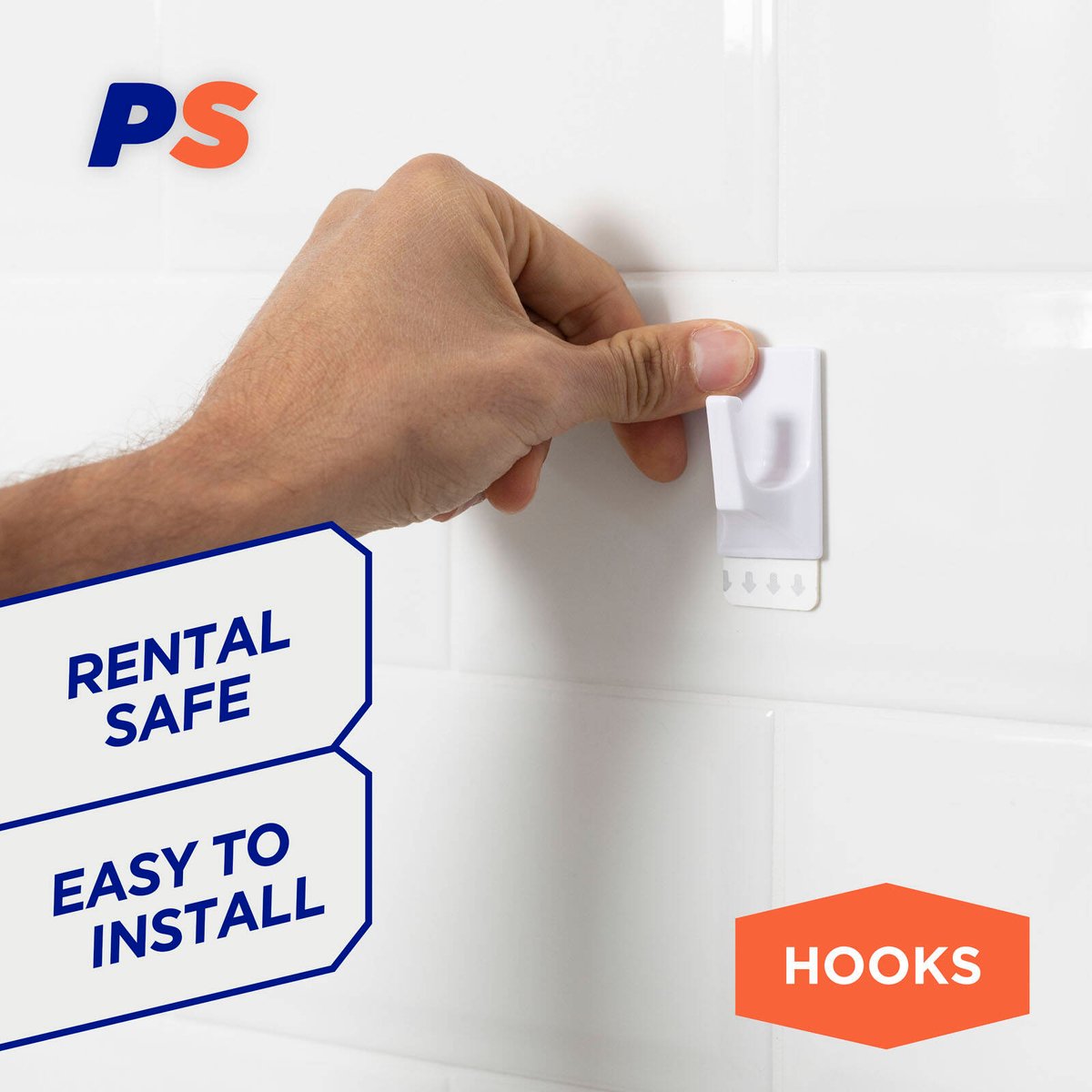 Permastik Medium Self-Adhesive Utility Hooks 6 Pack - White, Holds 1kg