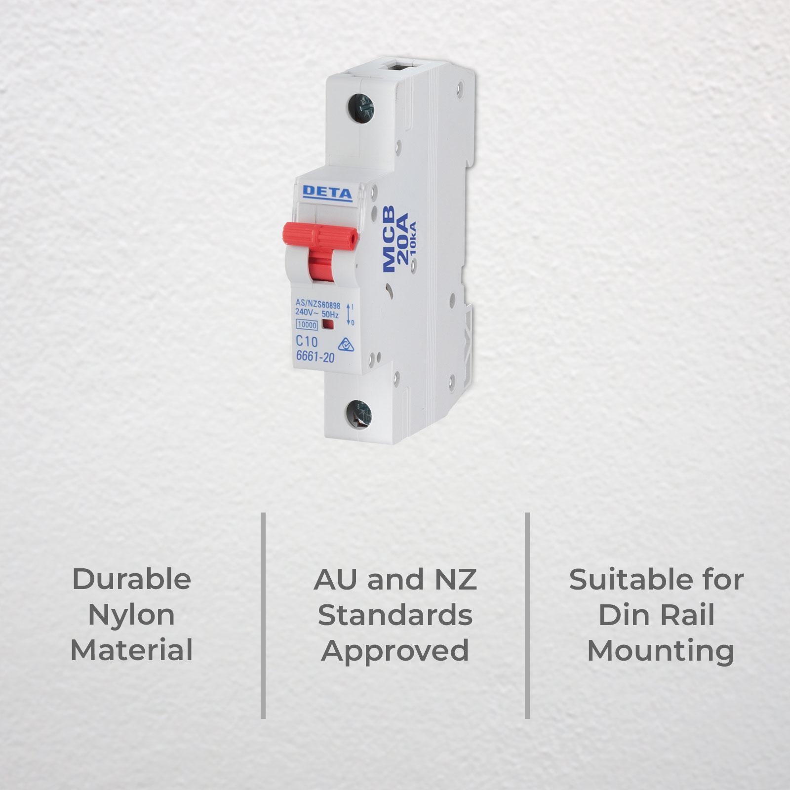 DETA 20A 1 Pole 240V DIN Rail Miniature Circuit Breaker 6661-20B