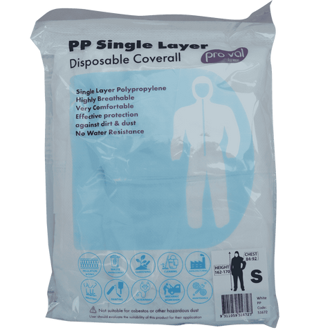 Pro-Val PP Single Layer Disposable Coverall Small Dust Resistant Breathable