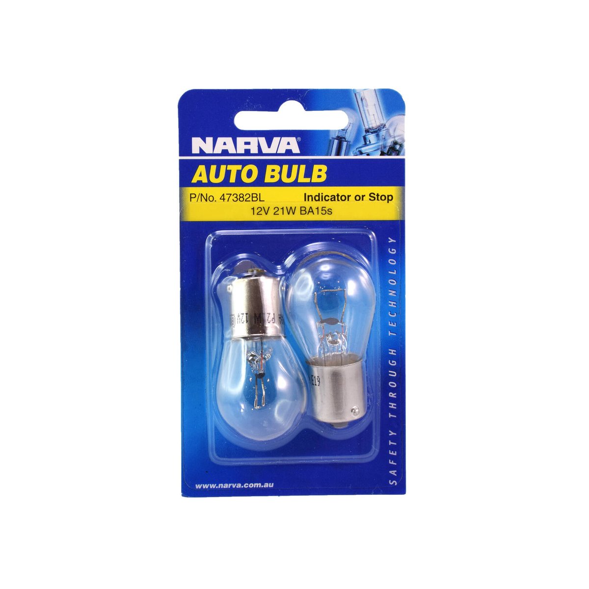 Narva 12V 21W BA15s Incandescent Stop/Tail and Indicator Globe Clear Glass 2 Pack 47382BL