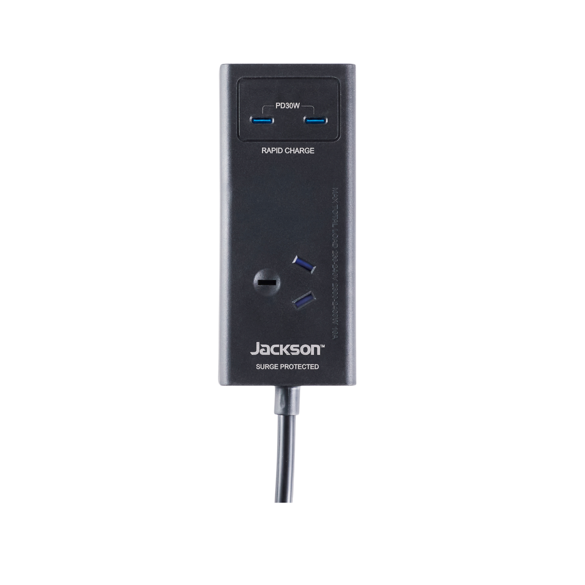 Jackson 1 Outlet Portable Powerboard - 2x PD 30W USB-C - 0.9m - Black - SuperSaverAU - view 2