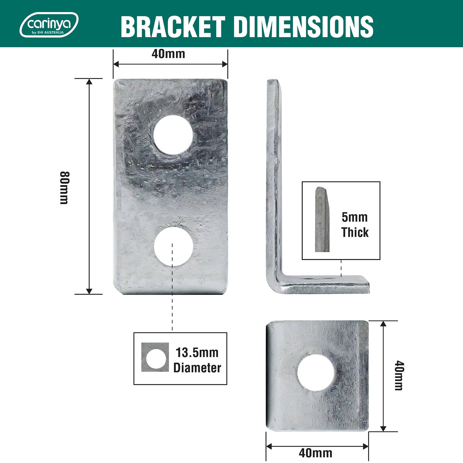 Carinya 40 x 80 x 40 x 5mm Hot Dipped Galvanised Steel Reinforcing Angle Bracket