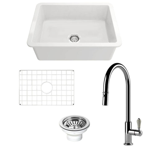 Turner Hastings Cuisine 68 Fireclay Sink Pack - Chrome Ludlow Pull Out Mixer Tap - PKG042