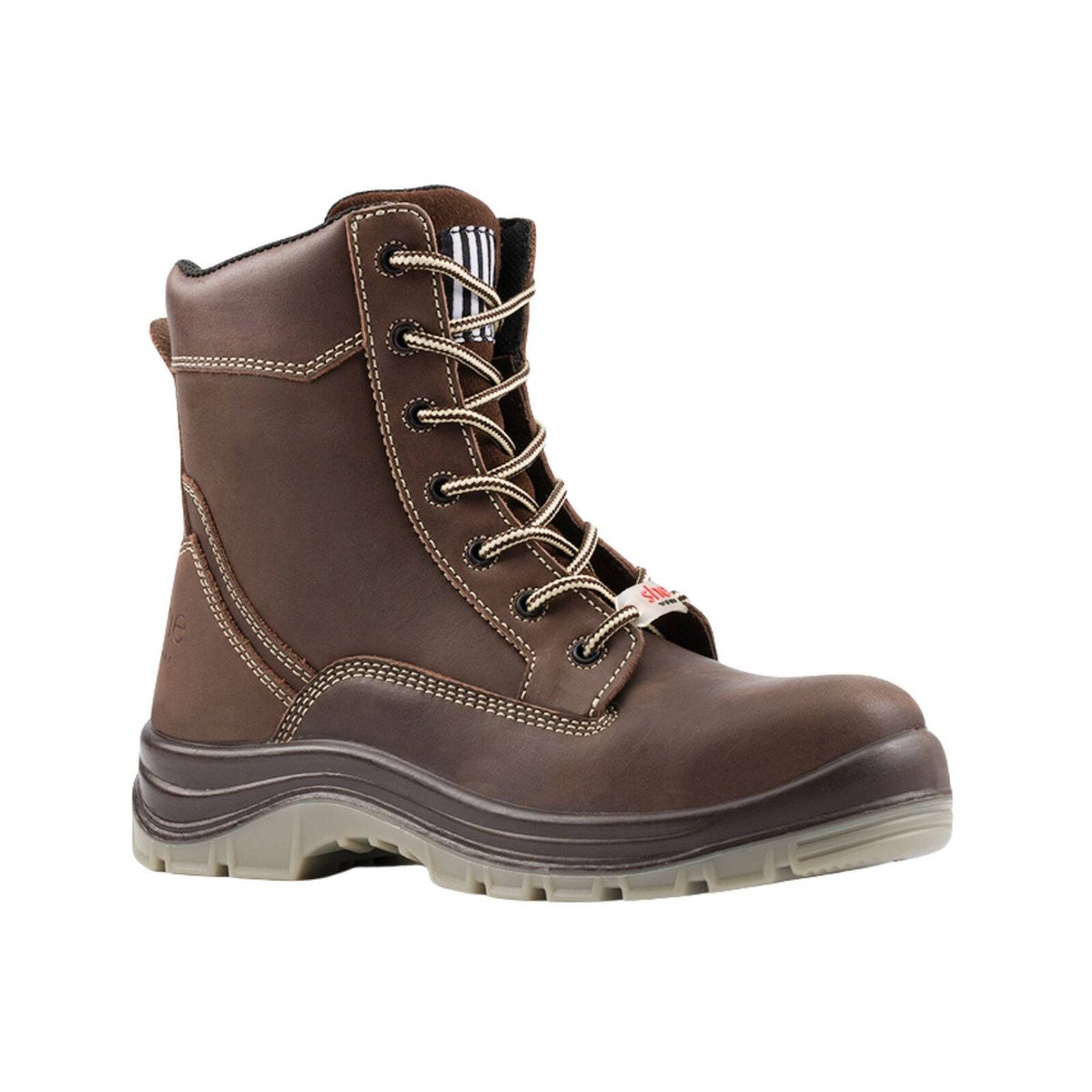 she wear Pursues Women's Safety Work Boots, Zip, Crazy Horse Leather, Composite Toe, Brown Size 9