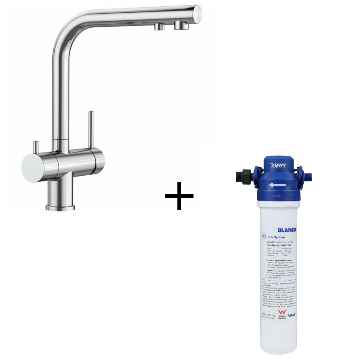 Blanco dual lever tap and filter pack - brushed chrome 3-in-1 mixer with water filter - FONTASBRKIT