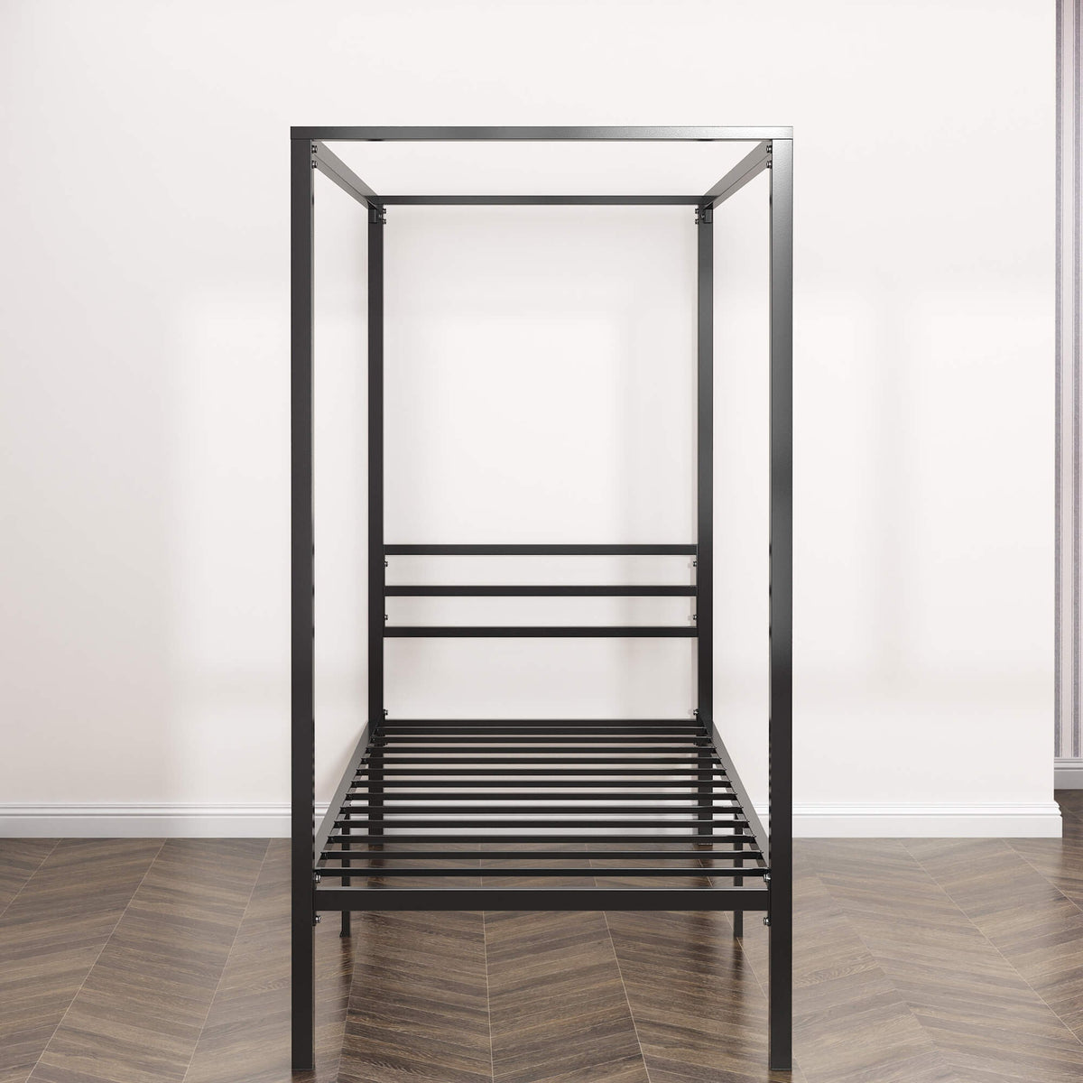 Zinus Patricia Single Metal Canopy Bed Frame in Black - Steel Frame, Underbed Storage - AU-CPBF-S