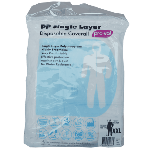 Pro-Val PP Single Layer Disposable Coverall XXL Dust Resistant Breathable