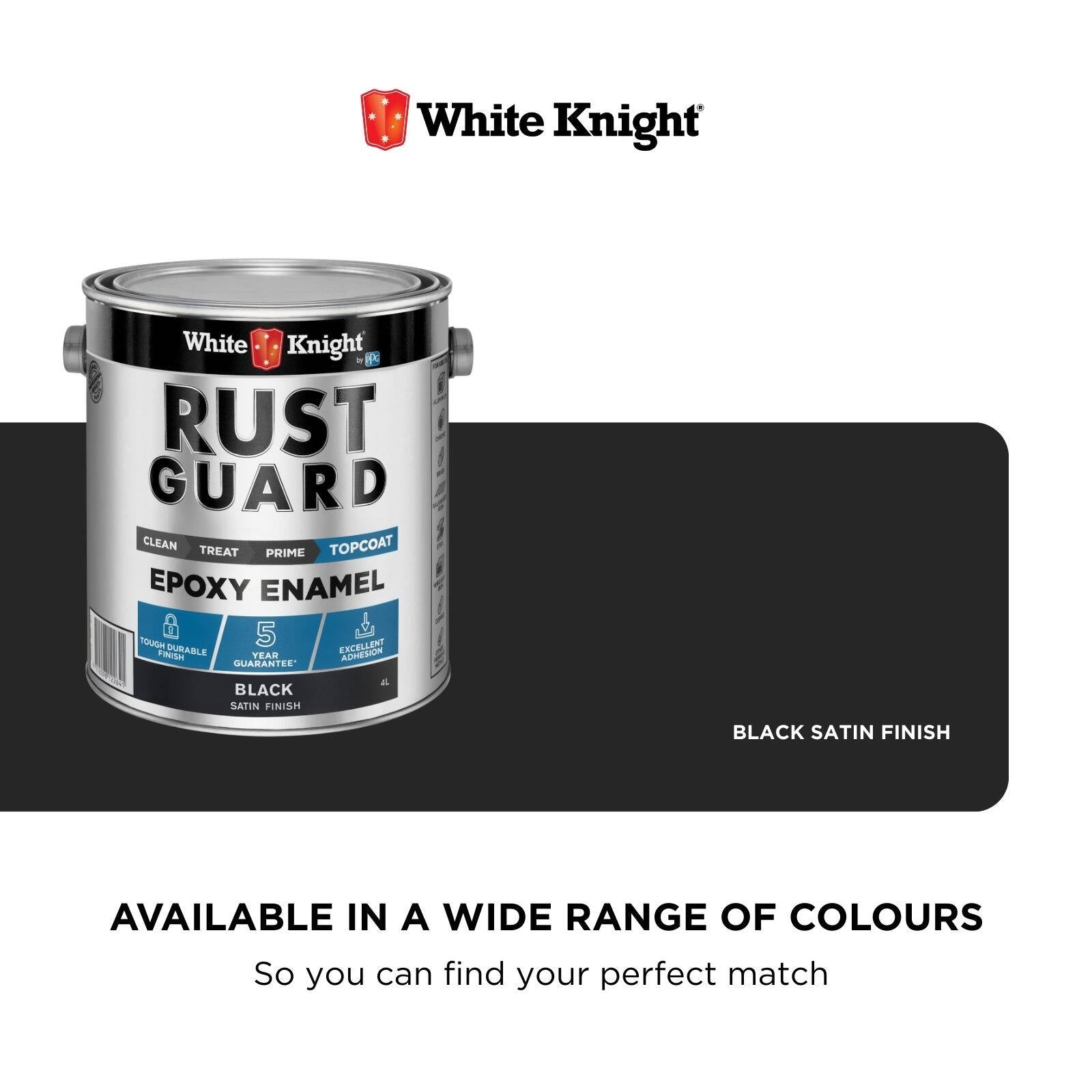 White Knight Rust Guard 4L Black Satin Epoxy Enamel Paint - Metal Coating, Indoor & Outdoor