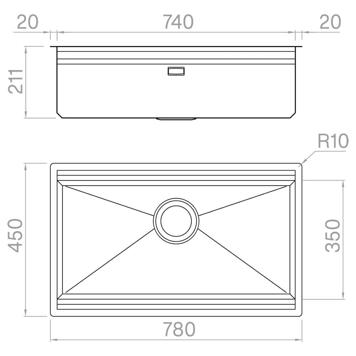 Artinox Layer SBR 74 Workstation Sink - Dual Level, Brushed 304 Stainless Steel, Italian Made - SBR74