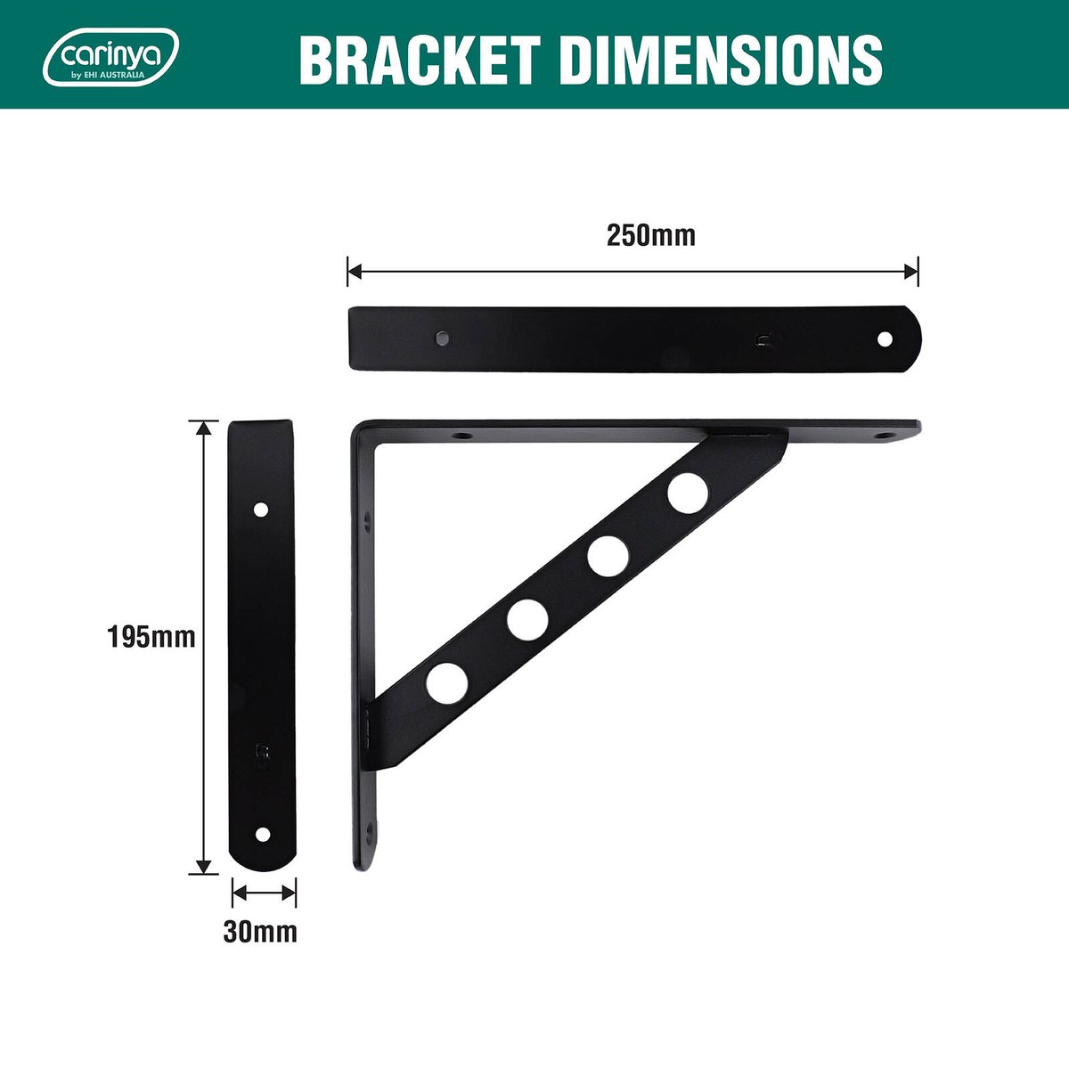 Carinya Heavy Duty Circle Stayed Bracket 250x195mm Black Steel - SuperSaverAU - view 4