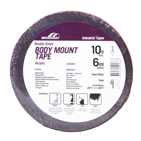 Moroday Double Sided Body Mount Tape - 6mm x 10m - Acrylic - Weather Resistant - SuperSaverAU - view 1