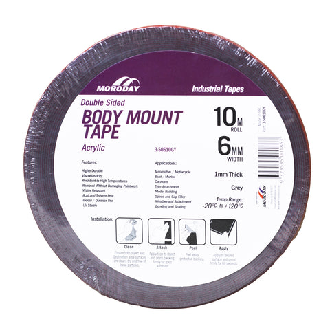 Moroday 6mm x 10m Grey Acrylic Double Sided Body Mount Tape