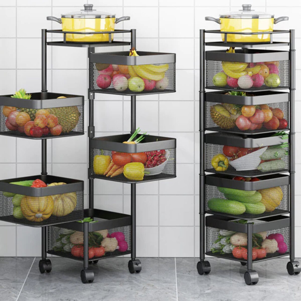 SOGA Square Kitchen Shelves - Black Carbon Steel - 10kg Per Shelf - Foldable - 9357641023587