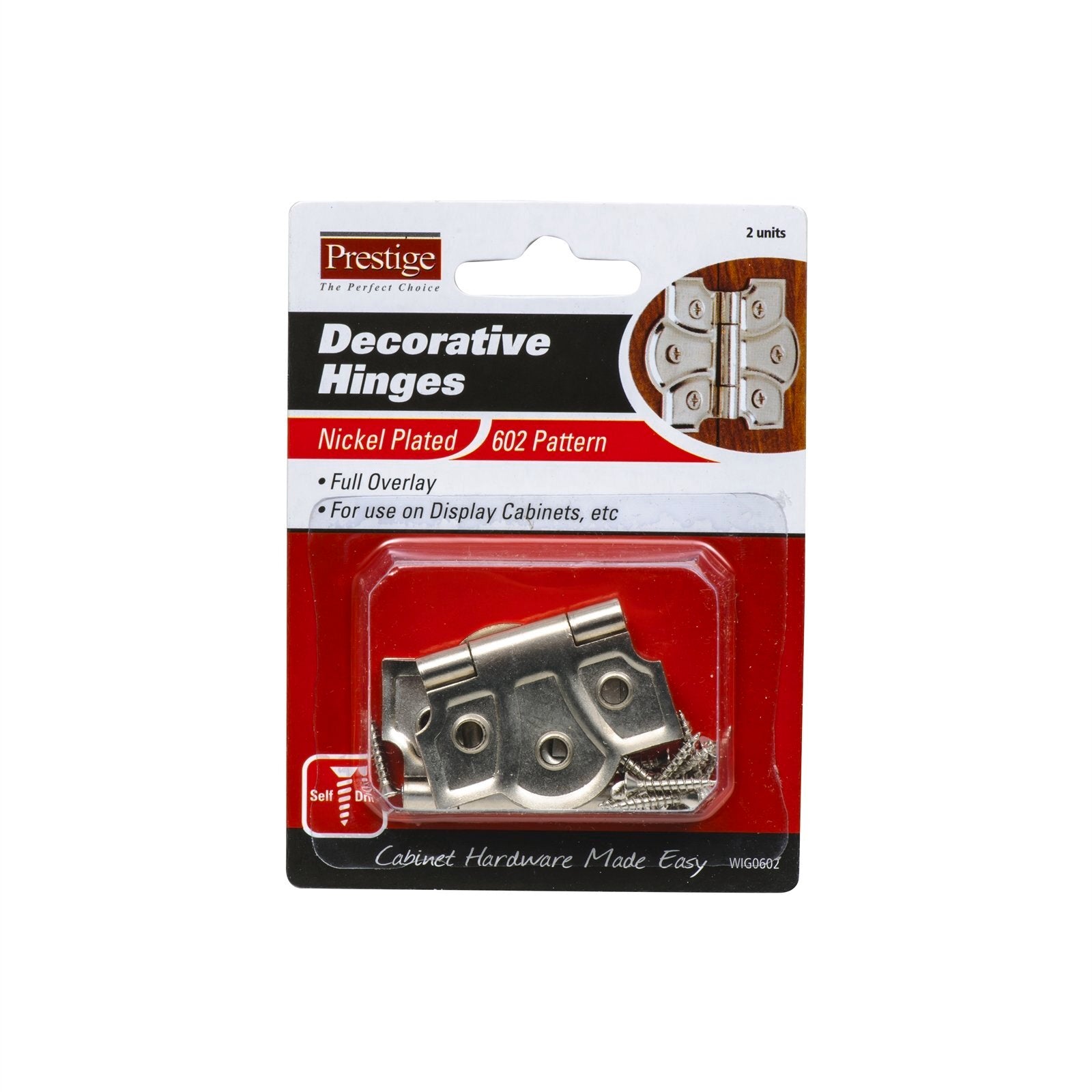 Prestige 45mm Nickel Plated 602 Pattern Decorative Butt Hinges - 2 Pack