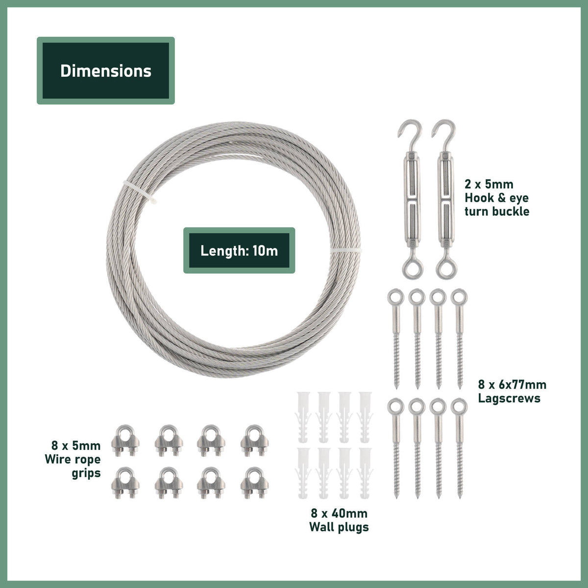 Garden Zen 316 Stainless Steel Tensioned Wire Wall Plant Trainer Kit 10m