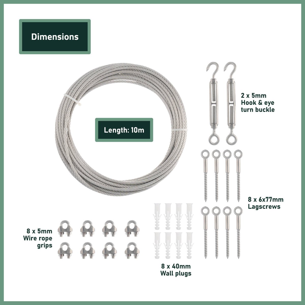 Garden Zen 10m Tensioned Wire Wall Plant Trainer Kit - 316 Stainless Steel - Durable Support for Climbing Plants - SuperSaverAU - view 3