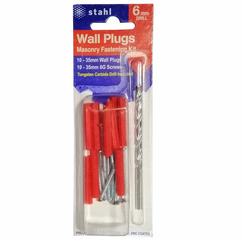 STAHL 6mm Masonry Drill Bit and 35mm Red Wall Plugs DIY Kit