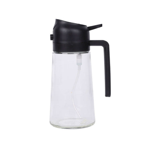 2-In-1 Glass Oil Sprayer and Pourer Bottle, 470 ml - Black