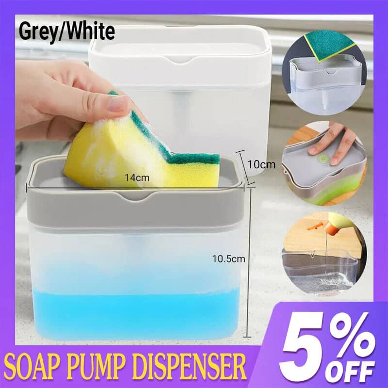 2-In-1 Soap Pump Dispenser with Sponge Holder - Grey - view 2