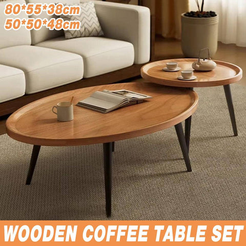 2 Pack Wooden Nesting Coffee Tables, Side and End Table Set