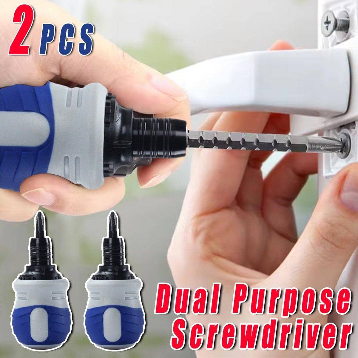 2 Piece Turnip Head Phillips Screwdriver Set with Magnetic Tip for Repairs - Blue and White