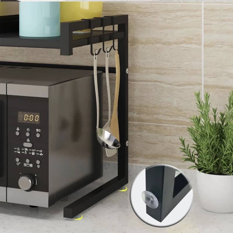 2 Tier Adjustable Microwave Shelf Stand, Black Metal Kitchen Counter Organiser, 40 to 65 cm Wide - view 4
