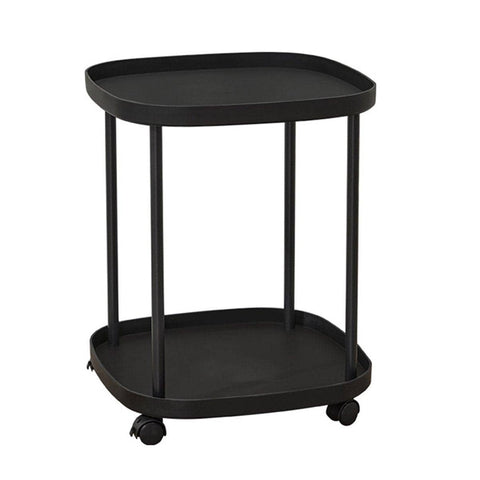 2 Tier Mobile Side Table with Storage Shelf and Lockable Wheels - Black