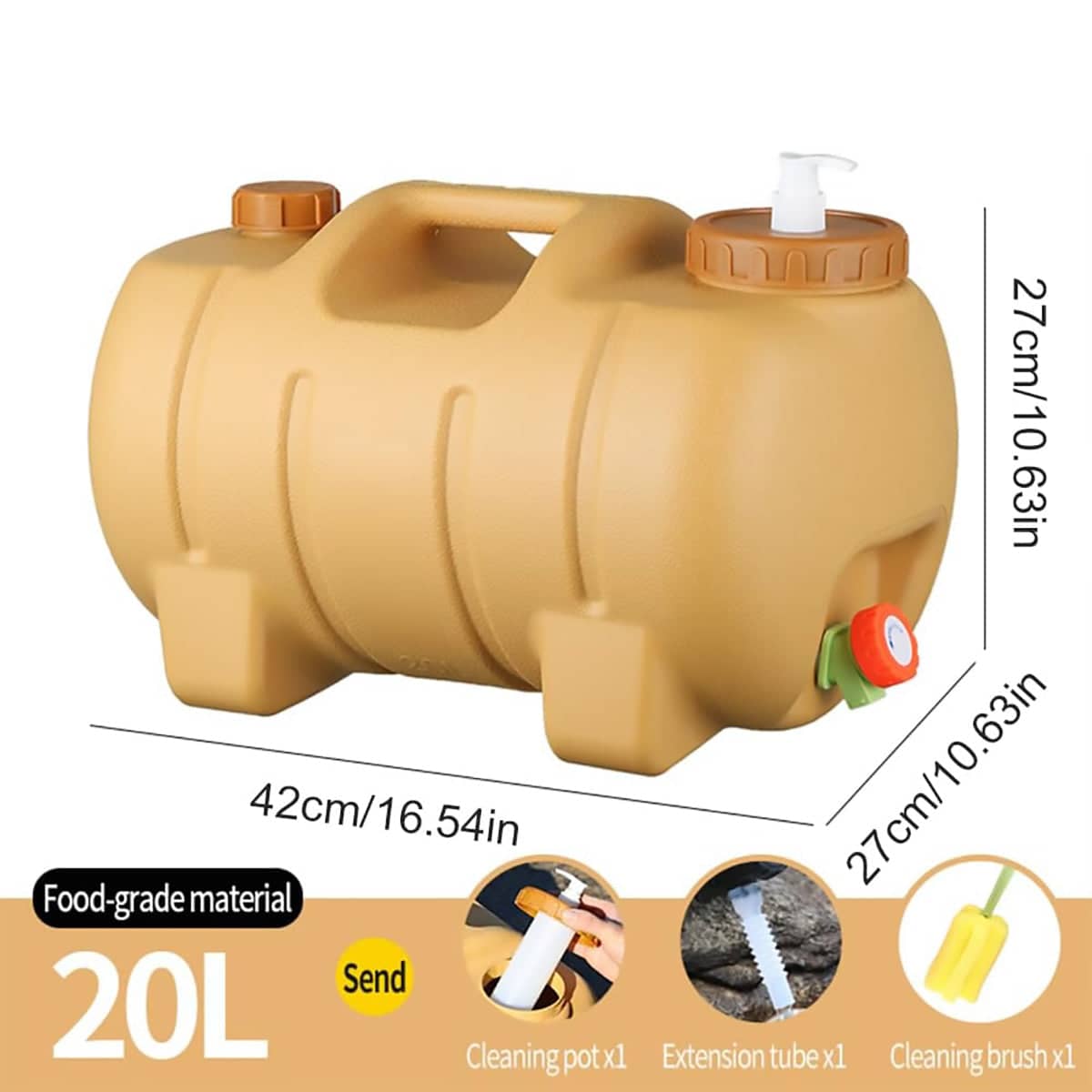 20 L Portable Yellow Water Storage Container with Faucet for Camping, Hiking and Car Travel - view 3