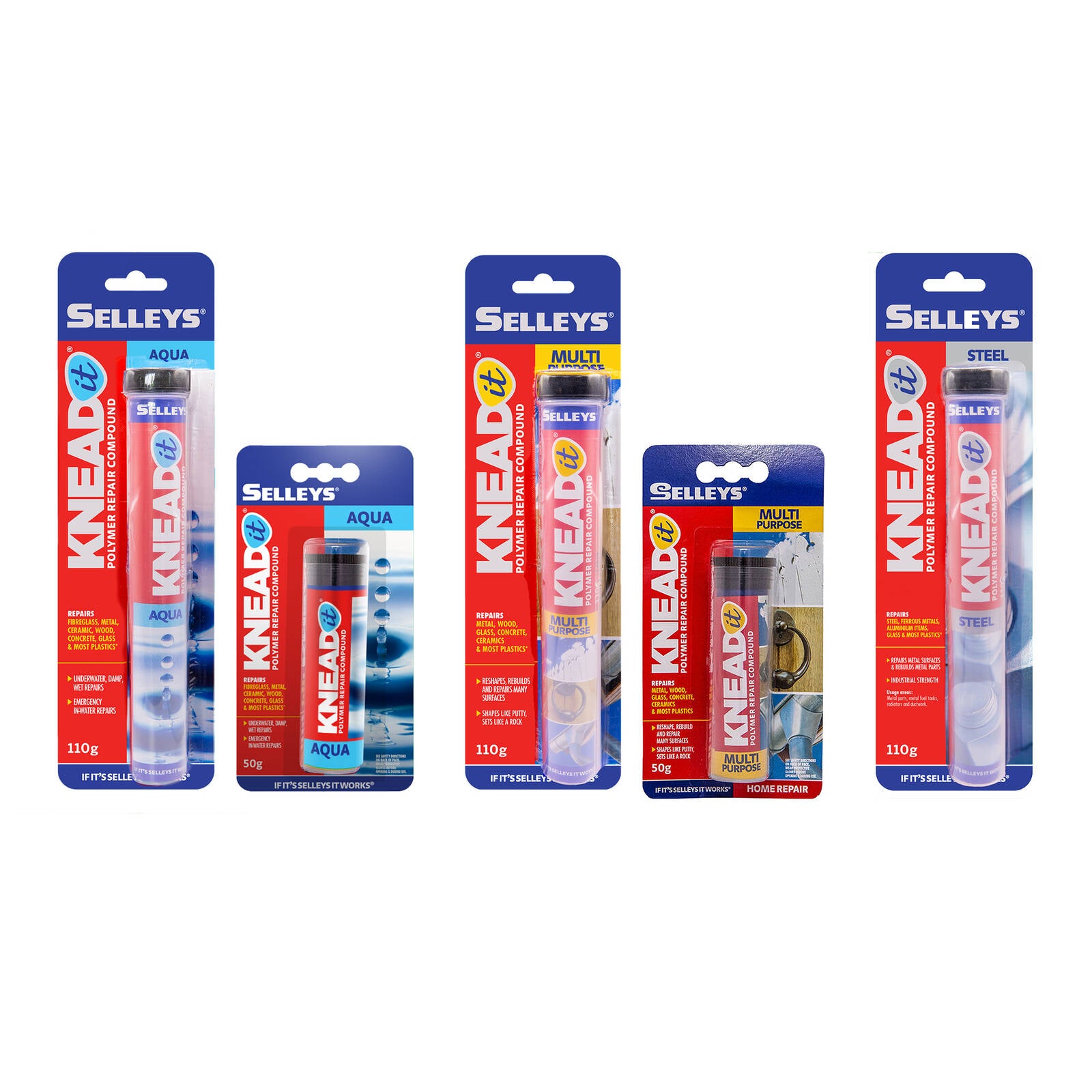 Selleys Knead It Aqua Epoxy Putty 50g - Paintable Sandable for Wet & Underwater Repairs