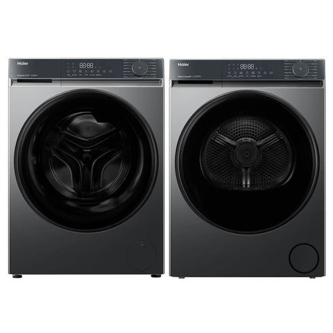 Haier 300 Series 8.5kg Front Load Washer & 8kg Heat Pump Dryer - Black - Express 15 - HWF85KB1HDHPS80KB1