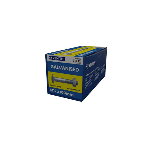 Zenith Hot Dip Galvanised M12 x 100mm Cup Head Bolts & Nuts 12 Pack - SuperSaverAU - view 1