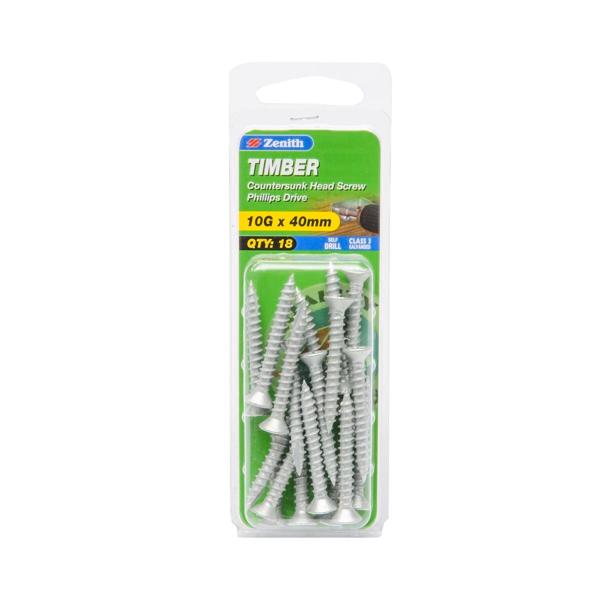 Zenith 10G x 40mm Galvanised Type 17 Countersunk Timber Screws - 18 Pack