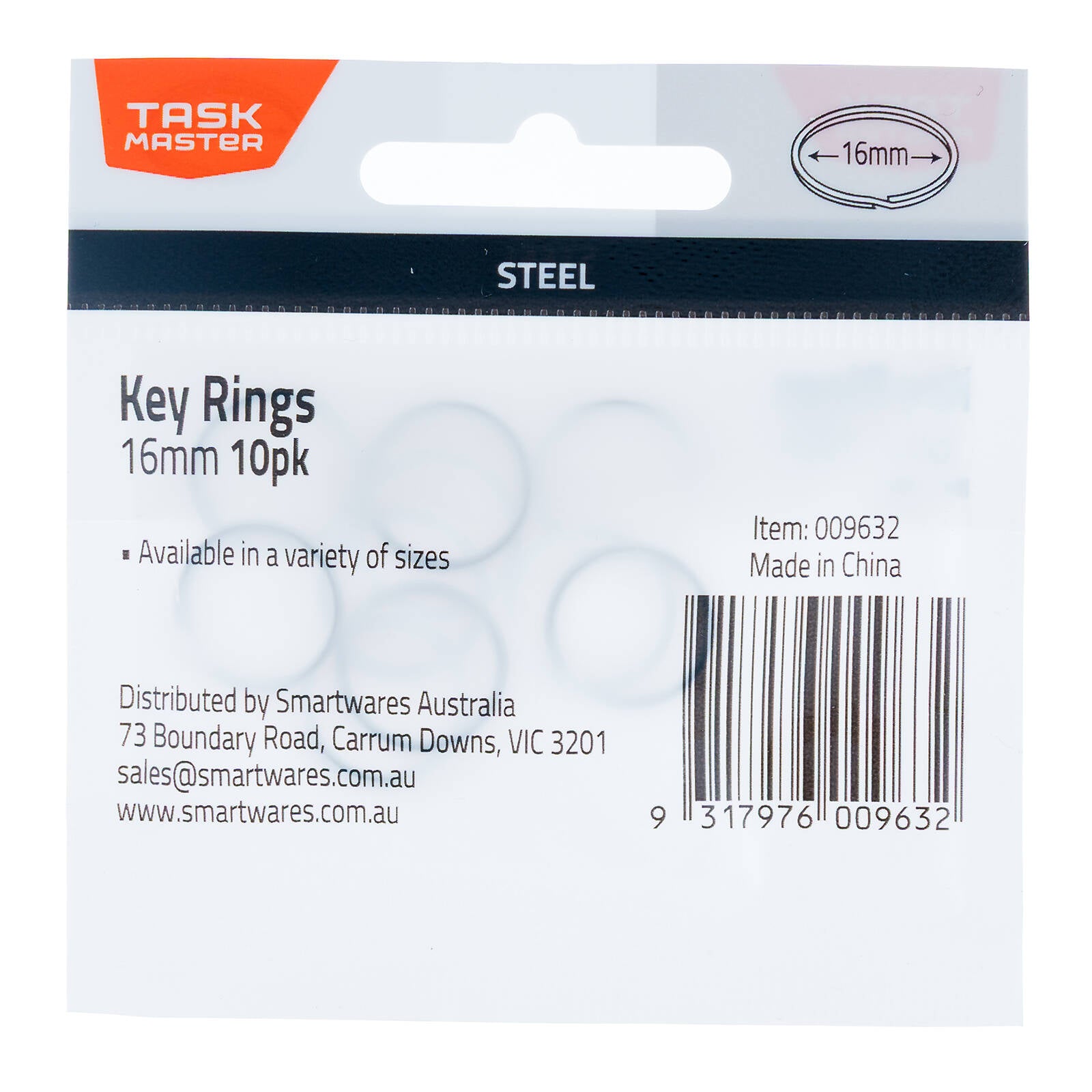 Taskmaster 16mm Steel Key Ring - 10 Pack