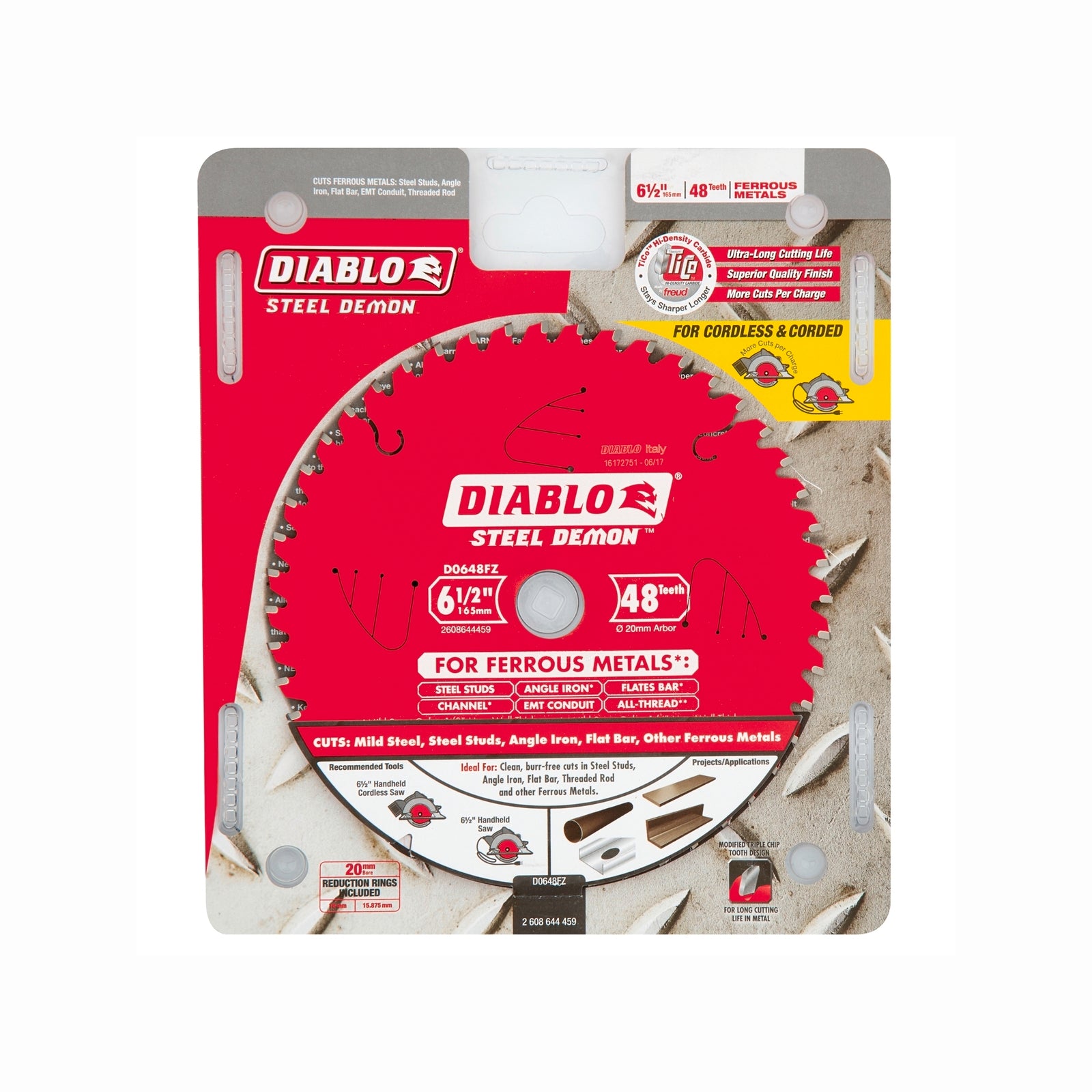 Diablo 165mm 48T Steel Demon Circular Saw Blade for Ferrous Metals - 20mm Arbor