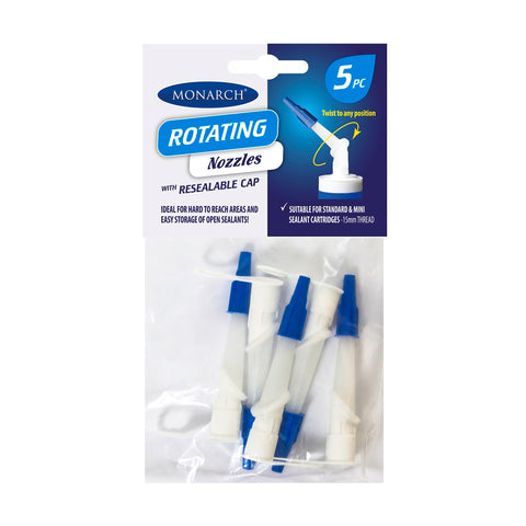 Monarch Rotating Nozzles 5 Pack, 360-Degree Plastic Sealant Nozzles with Resealable Cap