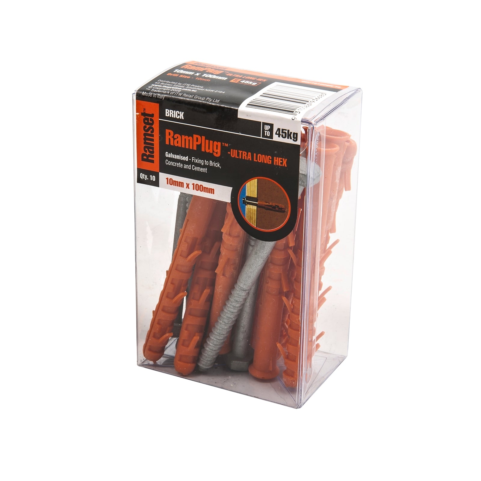 Ramset RamPlug Ultra-Long 10 x 100mm Hex Nylon Anchor Galvanised Carbon Steel - 10 Pack