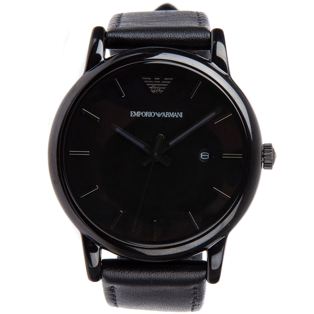 Emporio Armani Three Hand Date Black Leather Men's Watch AR1732 - SuperSaverAU - view 1