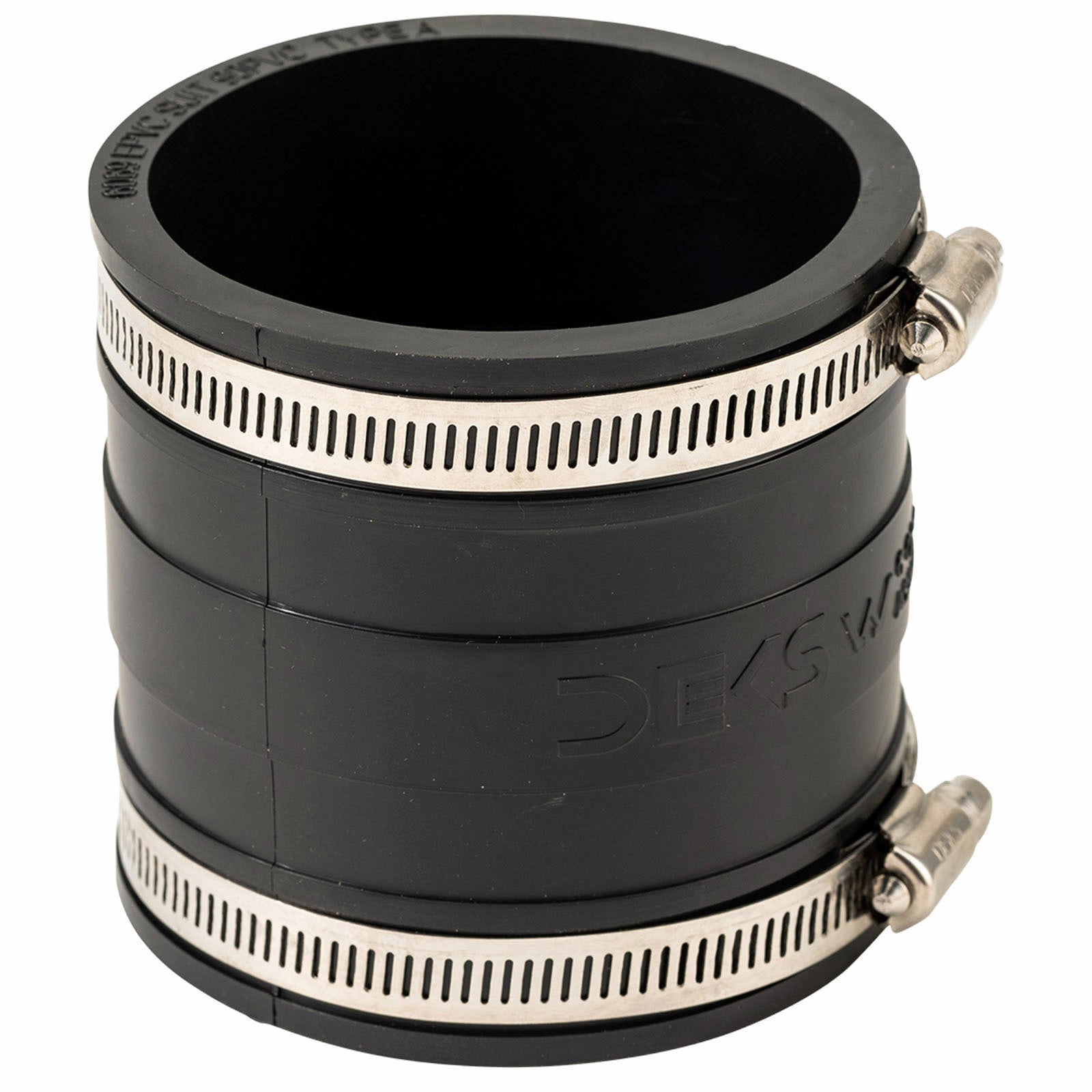 Deks 90mm PVC Stormwater Coupling - EPDM & Stainless Steel, Black