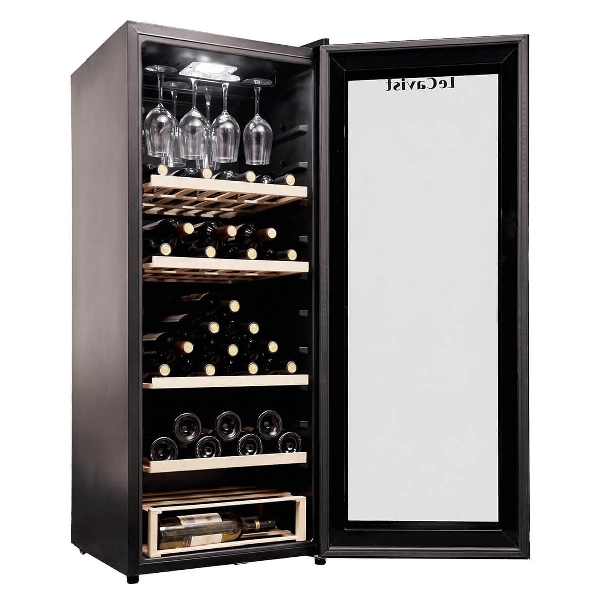 LeCavist Cuvee Emilion 111 Bottle Single Zone Wine Fridge - Black, UV Protected Glass Door - LCS100VN