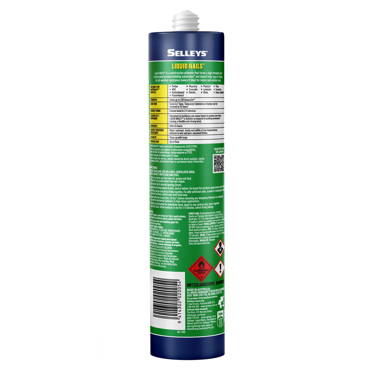 Selleys 320g Liquid Nails Construction Adhesive - Multi-Surface, Less Mess
