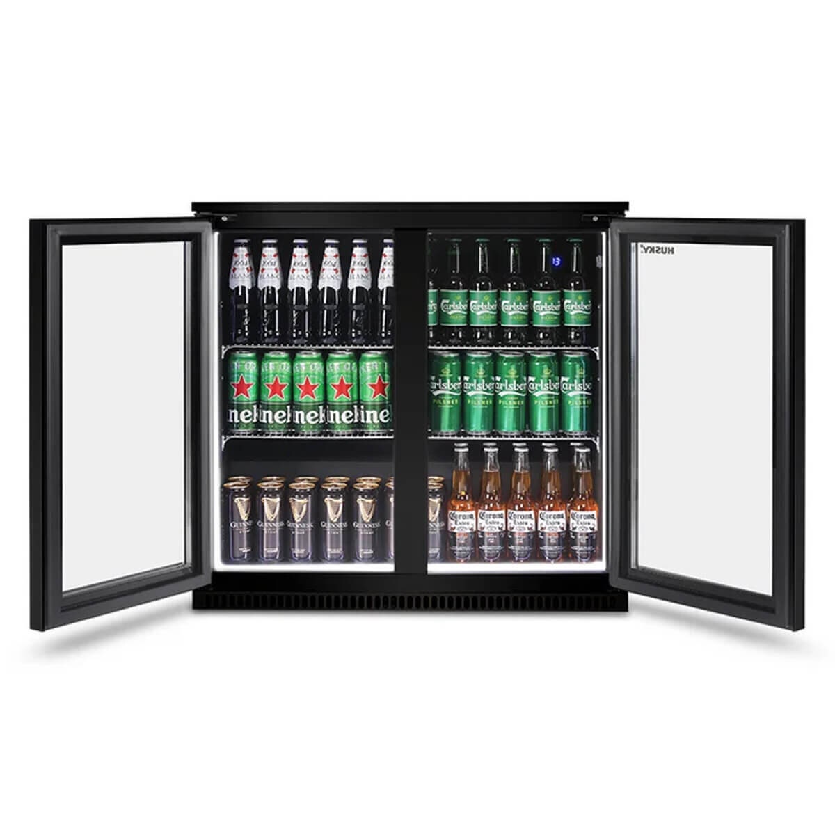 Husky double door outdoor beverage fridge - black, anti-condensation glass doors - ALFC2BLK840ELB