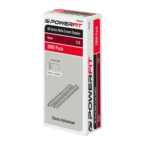 PowerFit 8mm 80 Series Wide Crown Staples Electro-Galvanised - 2000 Pack