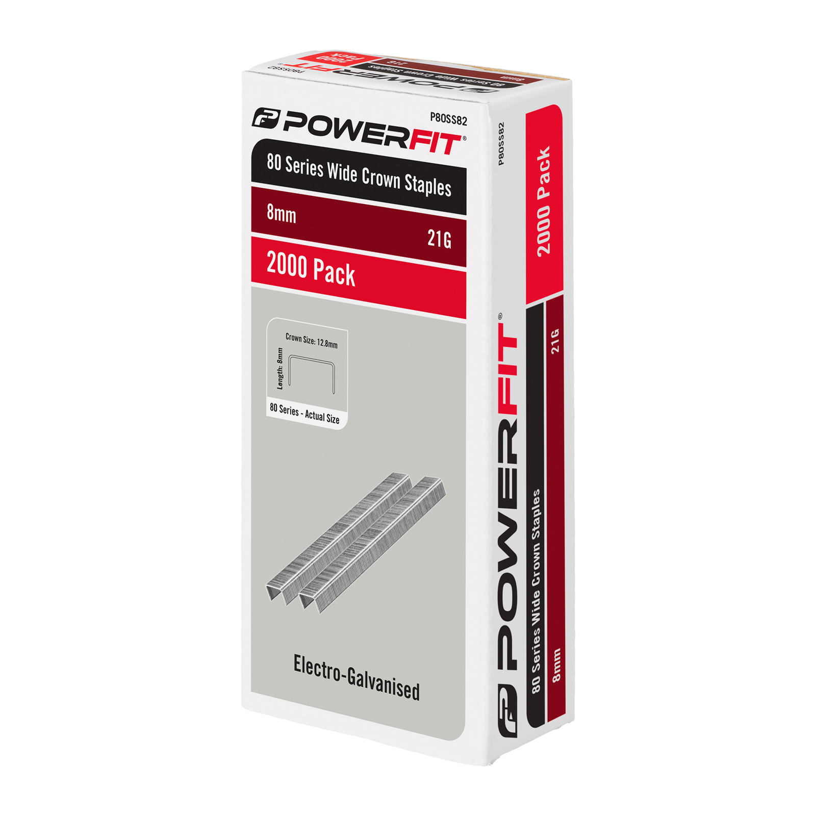 PowerFit 8mm 80 Series Wide Crown Staples Electro-Galvanised - 2000 Pack