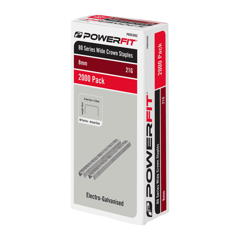 PowerFit 8mm 80 Series Wide Crown Staples Electro-Galvanised - 2000 Pack