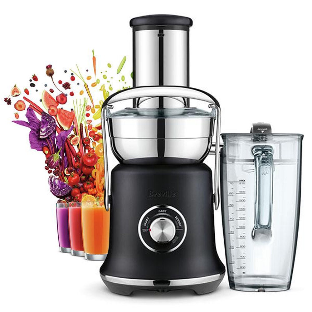 Breville Juice Fountain Cold XL Juicer 1500W - Black Truffle, 88mm Chute, 2L Seal and Store Jug - BJE830BTR