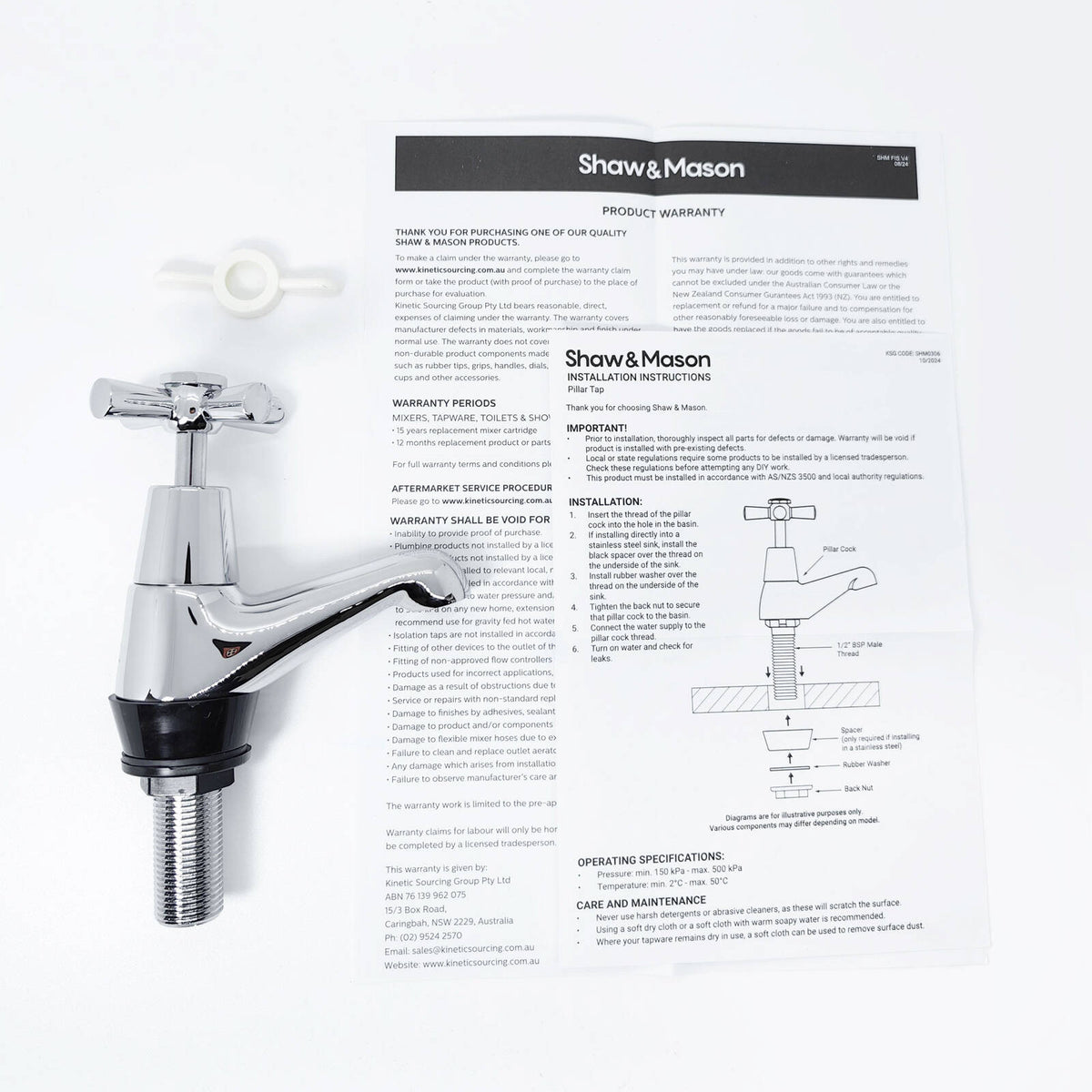 Shaw & Mason Chrome Easy Clean Pillar Tap 9L/min, 3 Star WELS