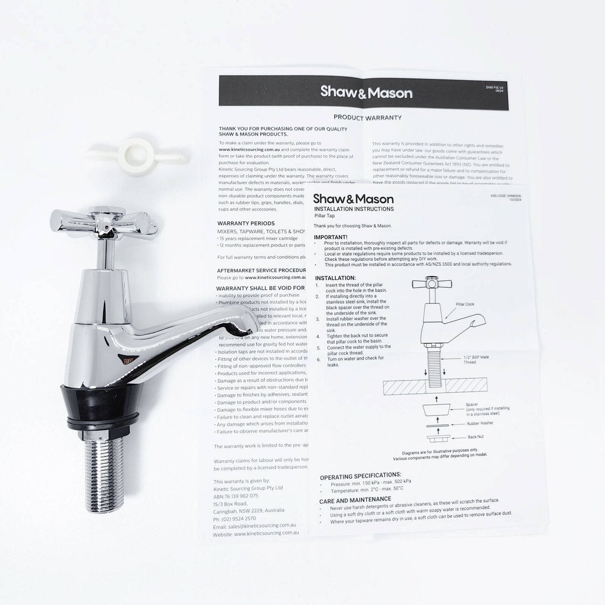Shaw Mason Chrome Easy Clean Pillar Tap - 67mm x 173mm - Cold Water Indicator - SuperSaverAU - view 5