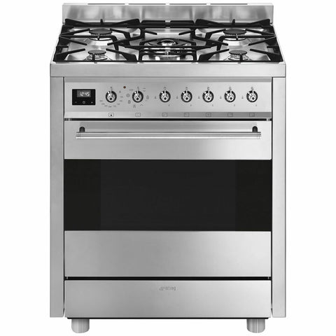 Smeg 70cm Dual Fuel Freestanding Oven - Stainless Steel, Five Gas Burners, Vapour Clean - CS7GMXA