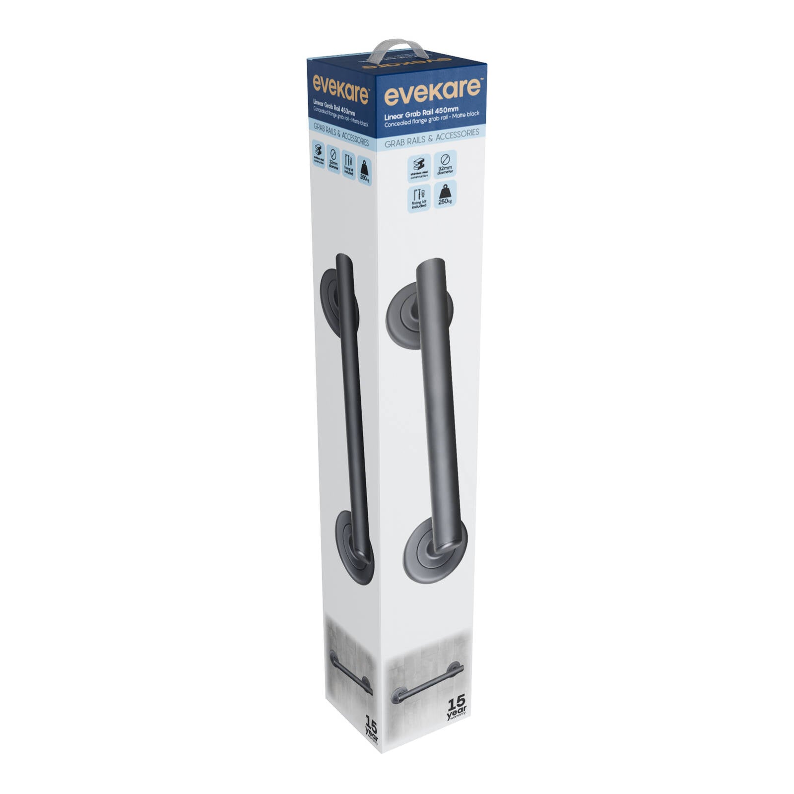 evekare 450mm Matte Black Linear Grab Rail